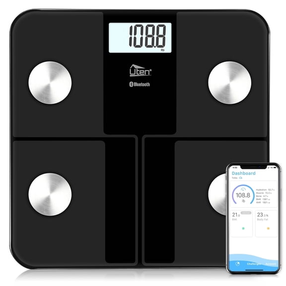 Uten Smart Digital Scale, Bluetooth Body Fat & Composition Analyzer with LCD Display, 400 lbs Capacity, Health Monitor, Black