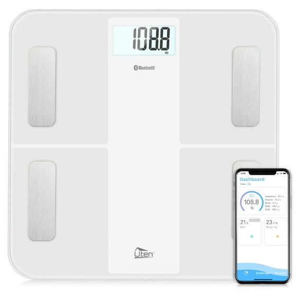 Uten Smart Scale For Weight, Bathroom Scale, Bluetooth Body Fat Scale, Highly Accurate Scale With Smartphone App, 400lb Capacity, White