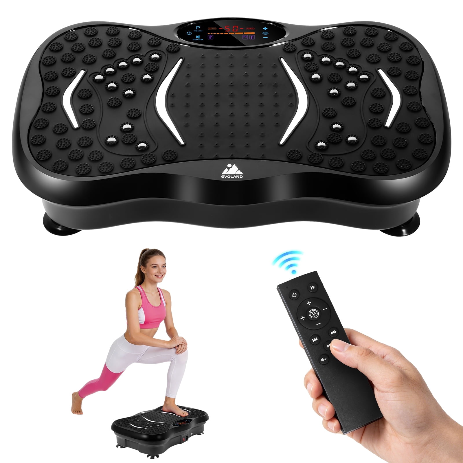 Vowella Vibration Plate Exercise Machine for Home Fitness & Whole Body Workout, 330 Lbs Capacity, 99 Speed Levels with 2 Resistance Bands & Remote Control, LCD Display, Black