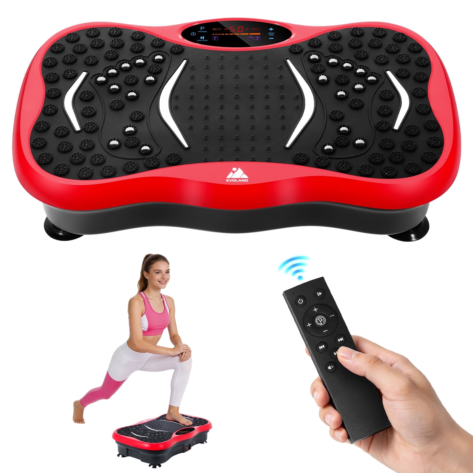 Vowella Vibration Plate Exercise Machine with 99 Speed Levels, Compact Home Fitness Platform for Weight Loss, Toning & Full Body Workout, 6 Workout Modes, Bluetooth & LCD Display, Holds 330 lbs, Red