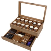Uten 12-Slot Watch Box for Men with Drawer, Luxury Wooden Watch Display Case & Organizer with Glass Top, Removable Pillows & Velvet Lining, Brown