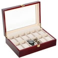 thumbnail image 1 of Uten 12-Slot Wooden Watch Box Case for Men, Watch Collection & Display Organizer with Glass Top & Velvet Lining, Red, 1 of 8