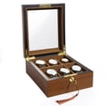 thumbnail image 1 of Uten 6-Slot Wooden Watch Box with Glass Top, Watch Display Case & Jewelry Organizer for Men with Velvet Lining, Brown, 1 of 12