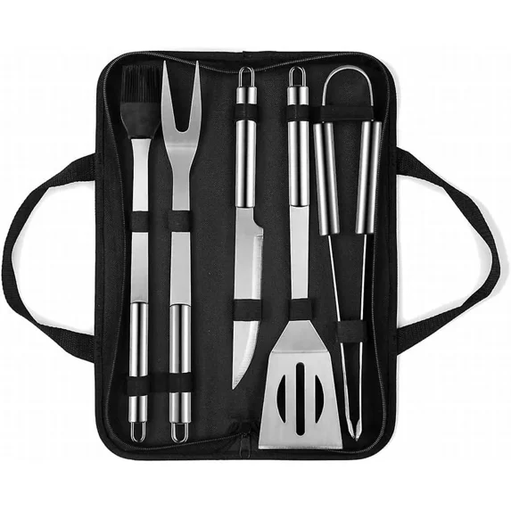 5-Piece Grill Kit with Carry Case, Including Tongs, Spatula, Fork & Basting Brush Stainless Steel BBQ Tool Set