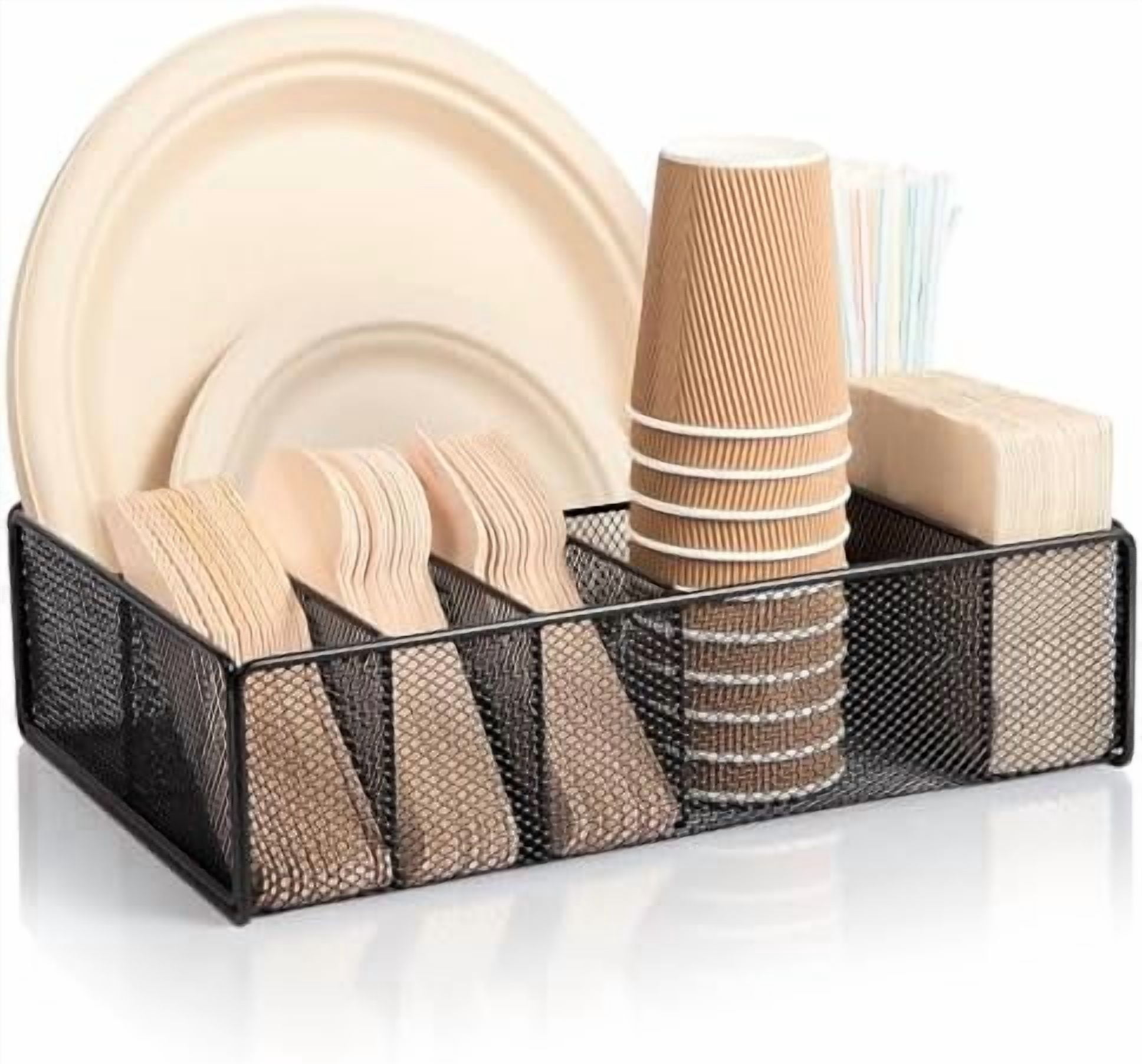 Utensil Caddy for Party - Paper Plate Holder ,Utensil Silverware Caddy Utensil Holder Paper plate Organizer with 6 Compartments for Party, Camping, Picnic