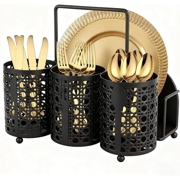 MY Utensil Caddy Silverware Holder Fork Spoon Napkin Paper Plate Organizer Metal Utensil Holder Cutlery Flatware Organizers for Party Kitchen Countertop Camping Picnic - Black Mesh