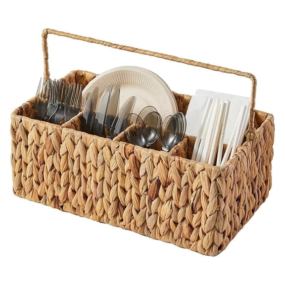 Utensil Caddy for Table - Silverware Holder Basket - Napkin & Cutlery Organizer for Picnic, Party & Kitchen - Durable Metal Utensil Holder with Handle