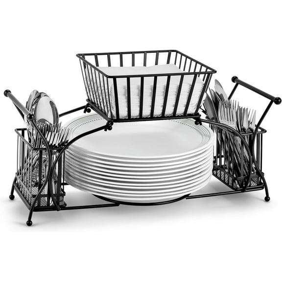Utensil Caddy — Use For Napkin, Cutlery, Plate Holder — Stackable Flatware Caddy, Tabletop Organizer — Ideal for Dining Table, Party, Buffet, Kitchen, Entertaining
