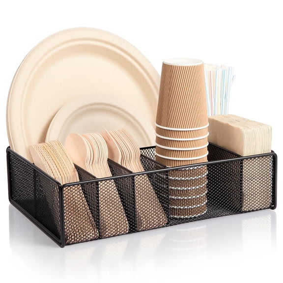 Utensil Caddy for Party - Paper Plate Holder , Utensil Holder Paper plate Organizer with 6 Compartments for Party, Camping, Picnic