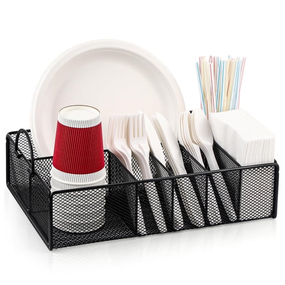Utensil Caddy for Party - Paper Plate Holder , Utensil Holder Paper plate Organizer with 6 Compartments for Party, Camping, Picnic