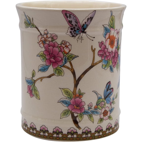 Utensil Crocks Extra Large Kitchen Holder for Countertop Ceramic Cooking Utensils Butterfly Ice Crack