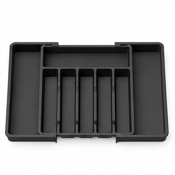 Utensil Drawer Organizer, Expandable 8-Compartment Silverware Tray, BPA-Free Plastic, 13-22.4 x 15 x 2 in, Black
