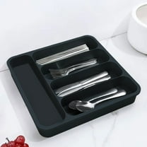 Utensil Drawer Organizer,Silverware Drawer Organizer,Five Compartment Kitchen Drawer Organizer Expandable Cutlery Storage Box Compartmentalized Knife Fork And Chopstick(Black 14*13in 1pc)