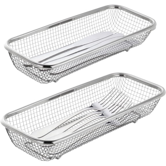 Utensil Drying Rack, 2 Pack Stainless Steel Utensils Holder Dishwasher Silverware Basket, Compact Dish Rack Chopsticks Spoons, Forks, Knifes Drainer Basket Organizer for Kitchen Counter