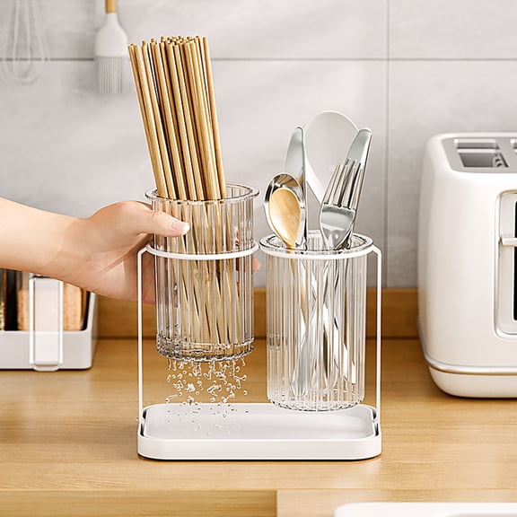 Utensil Drying Rack Kadlawus Bamboo Utensil Drying Rack, Chopsticks Holder and Cutlery Drainer for Kitchen Counter, Sponge Tray, Knife Block, Organizer for Spoon Fork Knife, Countertop Storage