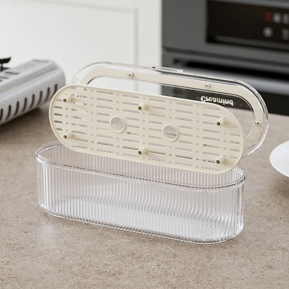 Utensil Drying Rack for Kitchen Counter | ABS Plastic Cutlery Drainer Sink Organizer Caddy | Ventilated Dishwasher Safe Flatware Holder | Compact Space-Saving Storage | White | 9.7x8.2x27cm