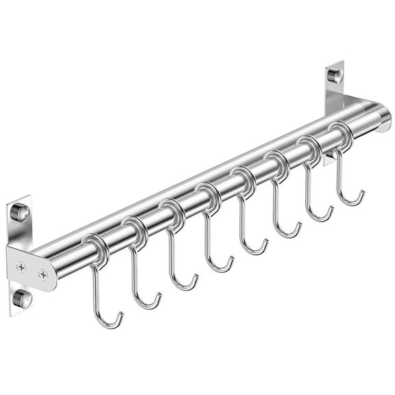 Utensil Hanging Rack Stainless Steel Rail Hanger Rod Wall Mounted Pot Pan Lid Holder Cookware Storage Organizer with Sliding Hooks for Kitchen Bathroom Kitchen Accessories