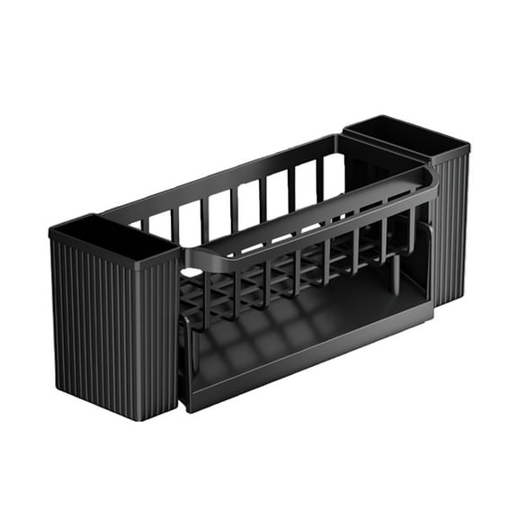 Utensil Holder，3 Compartments Utensil Drying Rack with Towel Bar，Dish Drainer for Kitchen Counter，Self-Draining Tray Design Black