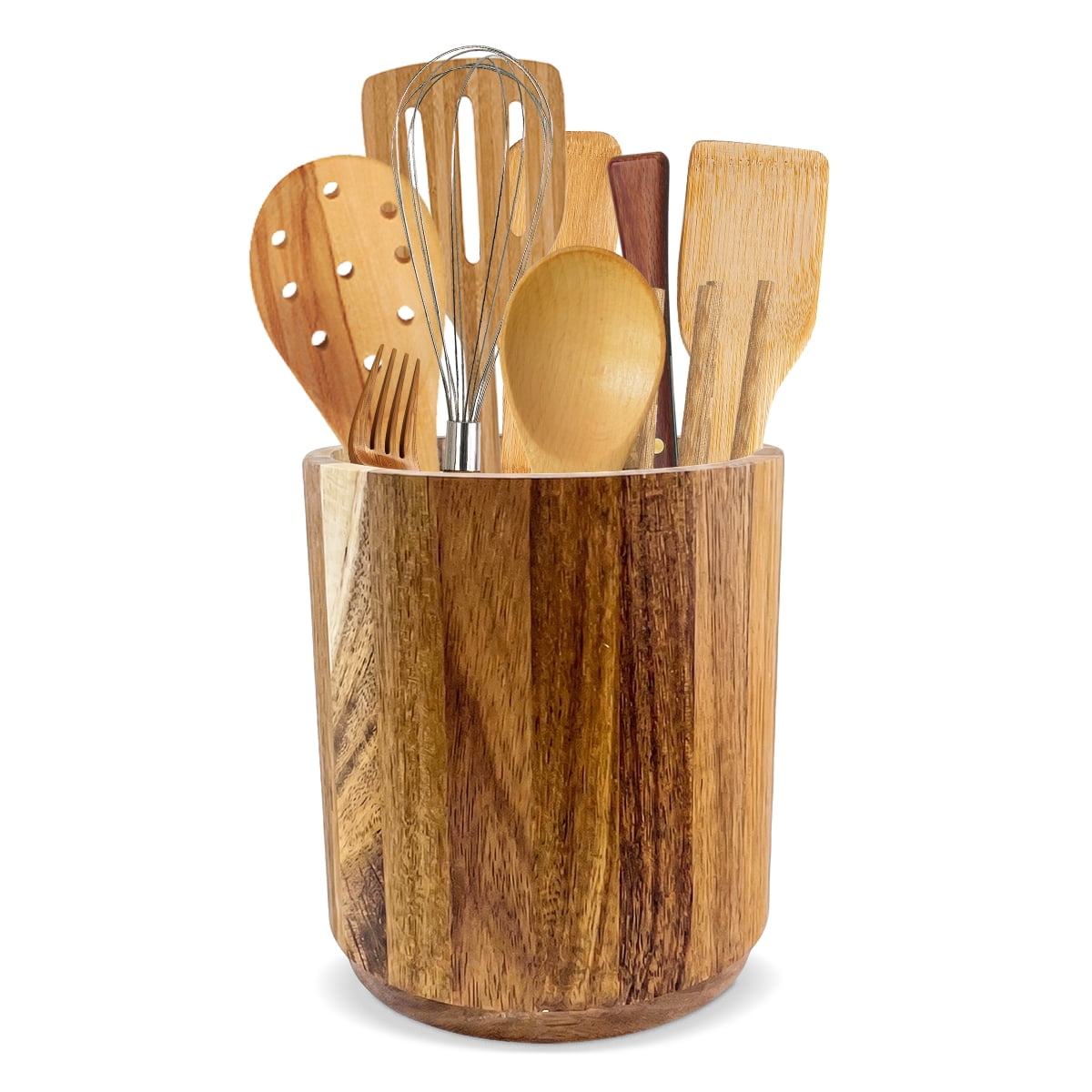 Utensil Holder, 360° Rotating Acacia Wooden Cooking Utensil Crock Utensil Organizer Farmhouse Decor for Kitchen Counter