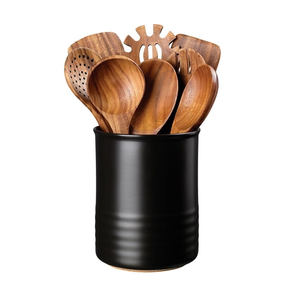 Utensil Holder, 6.7" Ceramic Kitchen Utensil Crock for Countertop Cooking, Modern Utensil Caddy Jar Organizer for Farmhouse Kitchen Counter Décor,