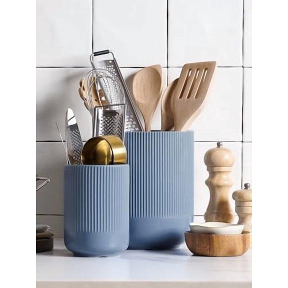 Utensil Holder, 7.3"+5.4" Ceramic Kitchen Utensil Holder for Countertop, Large Cooking Utensil Crocks for Kitchen Counter, Modern Utensil Organizer for Spatula, Set of 2, Dusty Blue