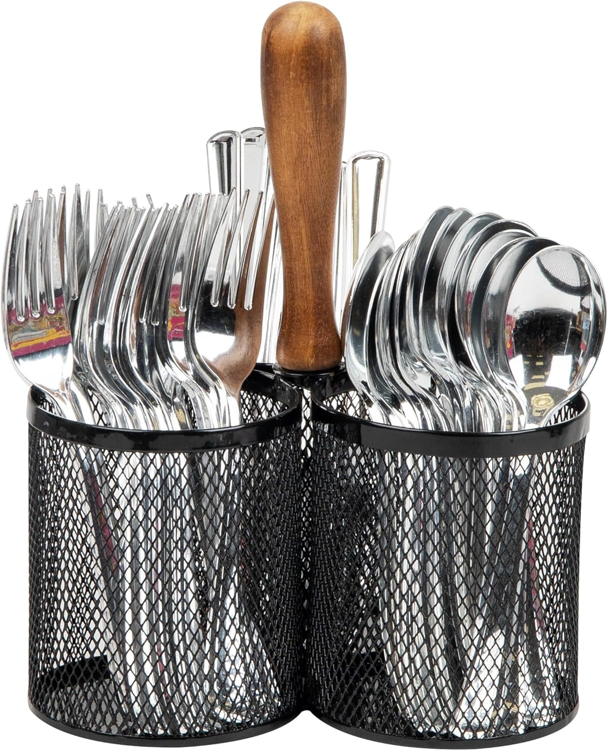 Utensil Holder, , Caddy, Cutlery Holder, Kitchen, Metal Mesh, 7.5"L x 7.5"W x 9.75"H, Black