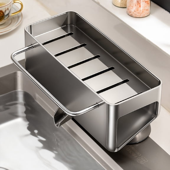 Utensil Holder,Compact Kitchen Sink Drying Rack - Ultimate Clutter Solution, Includes Hanging Rod for Rags and Hand Towels