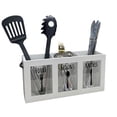 thumbnail image 1 of Utensil Holder Countertop,Kitchen Utensil Holder,Wood Flatware Organizer,13*6*4IN Rustic Utensil & Silverware Holder for Forks, Spoons, Knives(White), 1 of 8