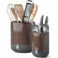 thumbnail image 1 of Utensil Holder for Kitchen Counter, 7.3"+5.4" Fluted Ceramic Utensil Crock Organizer for Countertop, Heavy Large Holder for Spatulas, Spoons, Set of 2, Olive Brown Marble, 1 of 6