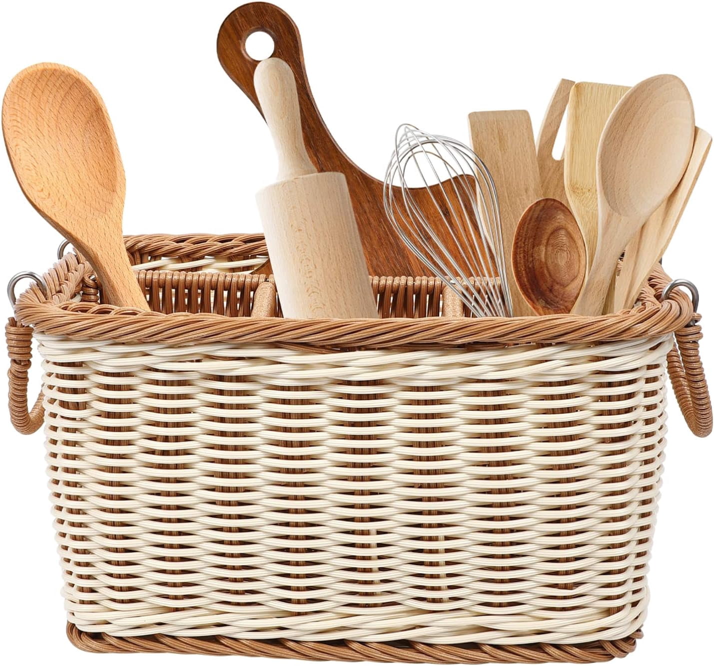 Divided Storage Basket With Handles – 4-Compartment Woven Cutlery & Utensil Organizer For Kitchen & Picnic - View #7