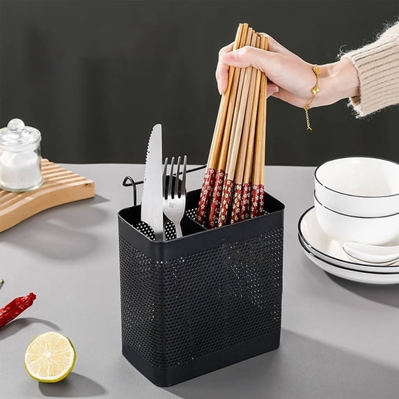 Utensil Holder Stainless Steel with Hook – Ventilated Chopsticks Spoon Fork Organizer, Divided Cutlery Caddy, Countertop or Wall Mount Silverware Drying Rack