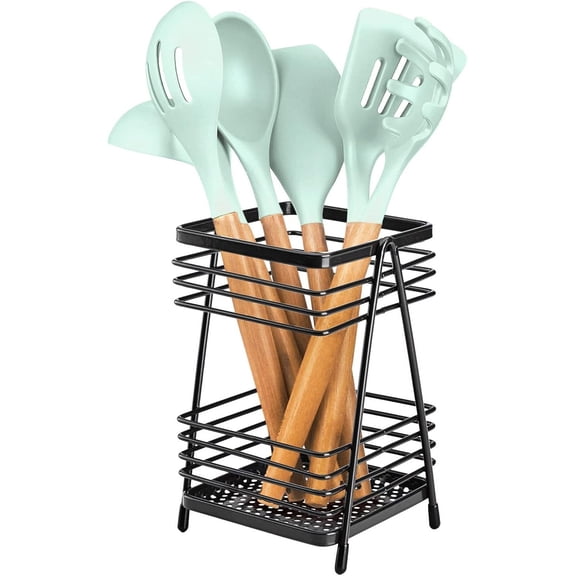 Utensil Holder for Kitchen Counter, Stainless Steel Kitchenware Rack, Tableware and Cooking Utensils for Kitchen Organization & Storage (1, Black)