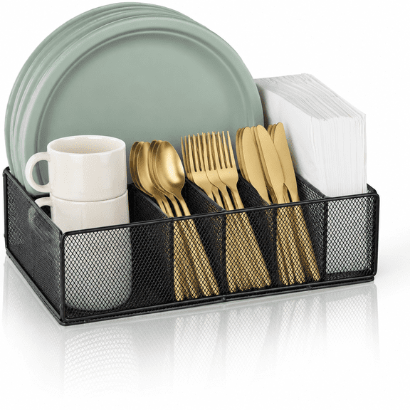 Utensil Holder for Party, Metal Paper Plate Holder Countertop Organizer, Multi-Functional Utensil Caddy, Silverware Holder for Party Camping Picnic