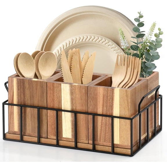 Utensil Holder with 4 Removable Compartments for Countertop, Silverware Caddy Flatware
