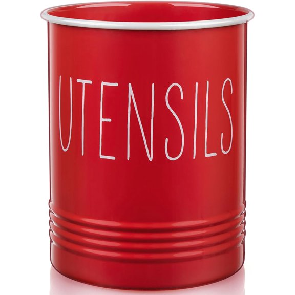 Utensil Holder with Cork Bottom Round Countertop Storage Caddy Red