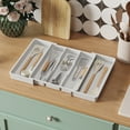 thumbnail image 1 of Utensil Organizer for Kitchen Drawers, Expandable Cooking Utensil Tray, Adjustable Cutlery Silverware Flatware Holder, Plastic Kitchen Spatula Tools and Gadgets Storage Divider, Large, White, 1 of 9