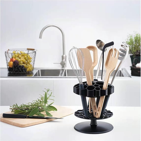 Utensil Organizer Rotating Rack, 8-compartment Kitchen Countertop Tool Holder for Forks Spoons Knives, Removable Divider Storage Caddy for Bathroom and Office Supplies, Topliu