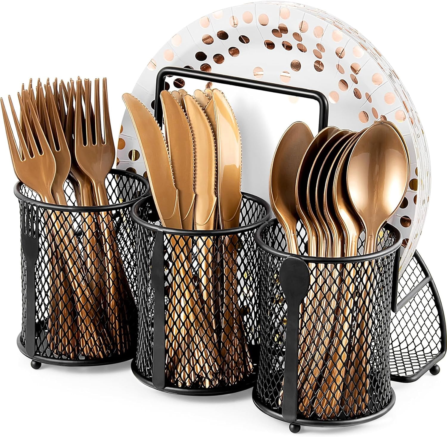 Utensil Organizer Silverware Caddy - Utensil Holder for Party Metal Cutlery Organizer Silverware Storage for Picnic Camping Buffet Kitchen Table (Black)