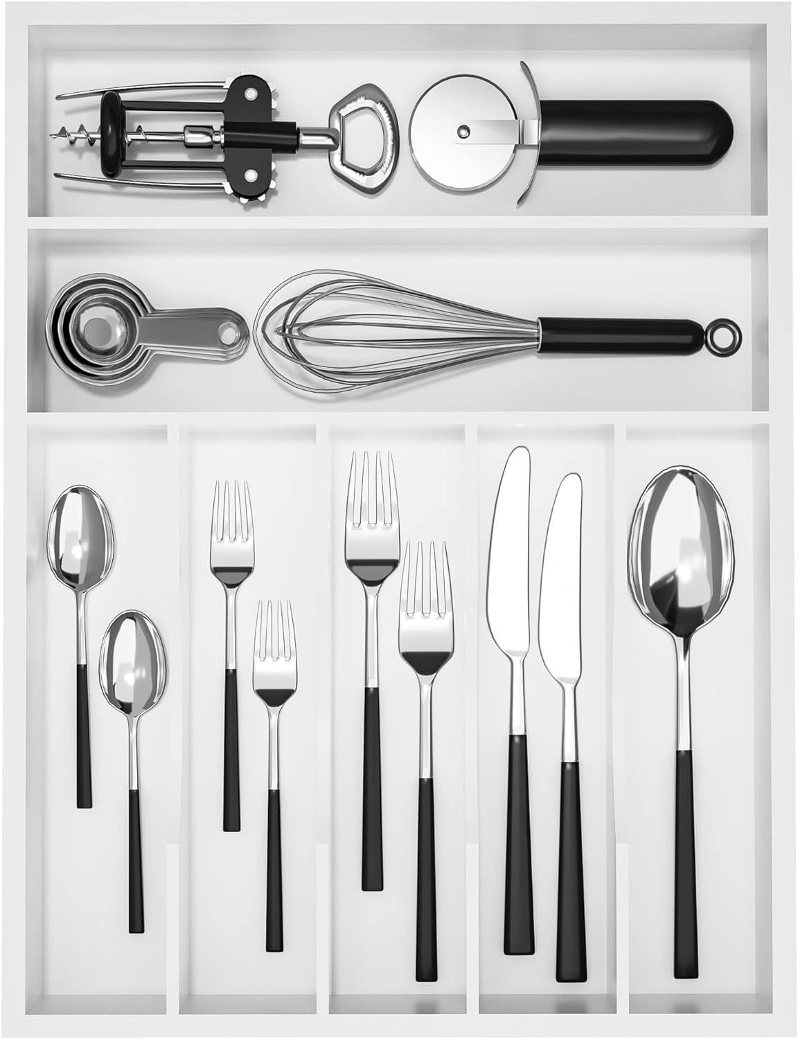 Utensil Organizer Silverware Drawer Organizer - Bamboo Expandable Cutlery Tray with Dividers for Utensil Holder Office Storage Makeup Desk Drawer Tool OrganizationExpandable,  with Dividers,
