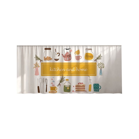Utensil Printed Adhesive Cabinet Curtain, Self Stick Dustproof Drape, Decorative Cloth for Kitchen Cabinet Shield and Tableware Area Cover