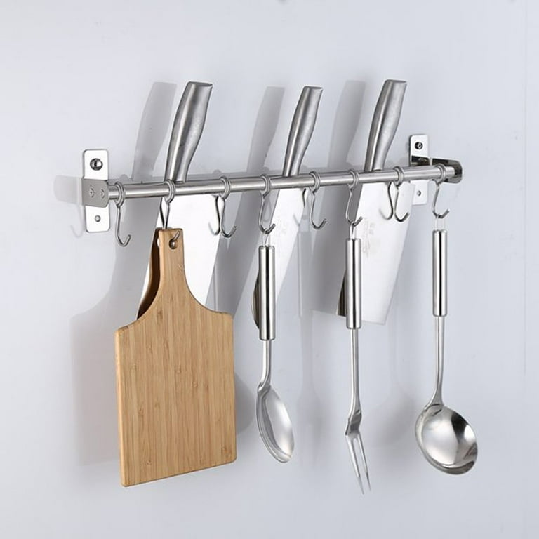 Utensil Racks 15.7 Inch Kitchen Hanger 304 Stainless Steel Wall Hanging Rail Rod Wall Mount Pot Rack Pans Flatware Storage Organization Holder With 6Sliding Hooks Walmart