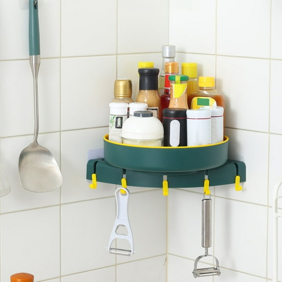 Utensil Round Rotating Turntable Organizer Container Bins Wall Mounted Corner Shelf For Condiments Black Decorative Tray Makeup Pallet Perfume Tray