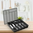 thumbnail image 1 of Utensil and Silverware Organizer tray for drawer with cover -Cutlery Flatware Organizer with lid - for kitchen drawer, BBQ, picnic, Covered flatware tray,6 Compartments - Plastic (BLACK), 1 of 6