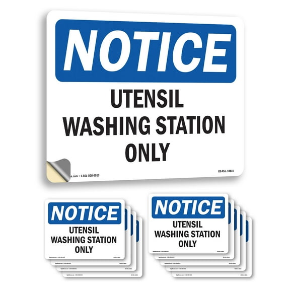 Utensil Washing Station Only OSHA Notice Vinyl Decal Label 14 Inch x 10 Inch - 10 Pack