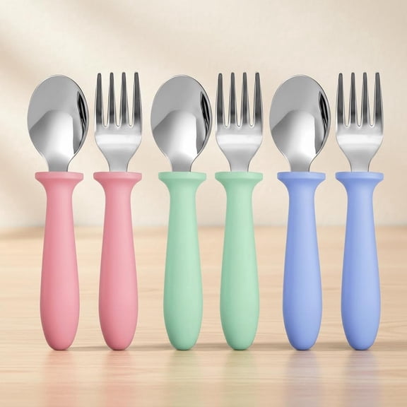 Utensils Forks and Spoons, Silverware Set with Plastic Handle Stainless Steel, Dishwasher Safe