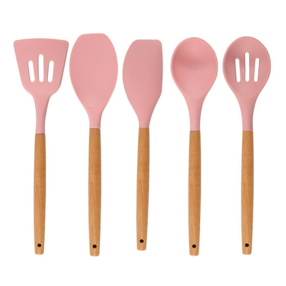 Utensils Set - Non-Stick Silicone Cooking Utensils Set - 5 Piece Silicone Utensil Set - pink
