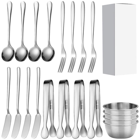 Utensils Set for Buffets & Parties,Stainless Steel Serving Tongs & Spoons ,Dishwasher Safe Salad & Taco Bar Serving Set,20pack