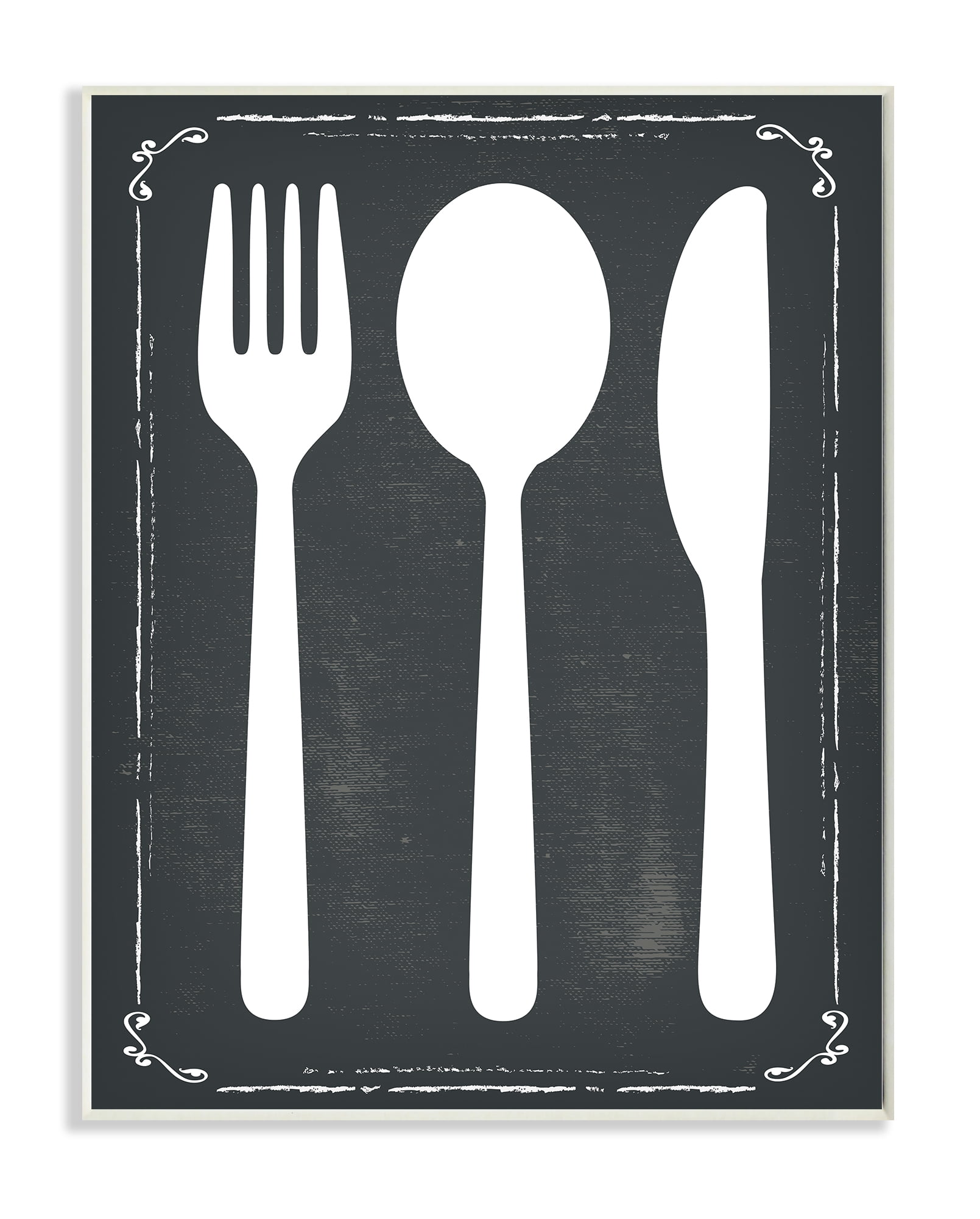 Stupell Industries Black and White Utensils Silhouette Novelty Painting Unframed Art Print Wall Art, 13 x 19