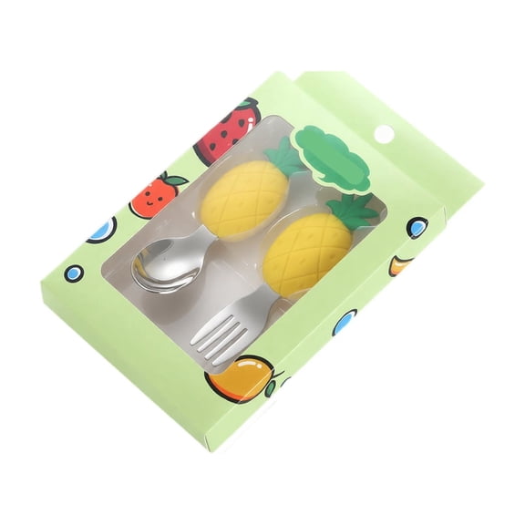 Utensils, Stainless Steel Spoon and Fork Set, 2 Piece Silicone Utensil Set with Anti-Fall Pineapple Shaped Soft Silicone Handles, Stainless Steel Kids Utensils for Hobby to Dine,
