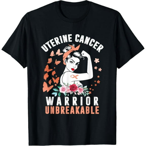 t-shirt Uterine Cancer Awareness Warrior Unbreakable Strong Woman T-Shirt mens，black，women，funny，journey，Crew Neck, Short Sleeve,printing